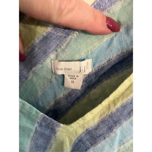 J. Jill Love Linen Blue & Green Mixed Stripe Sleeveless Maxi Dress sz XL EUC - Picture 7 of 8
